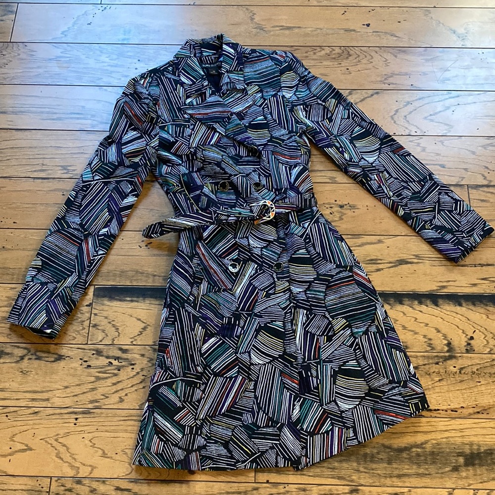 EUC Duro Olowu for JCP Multi Colored Abstract Leaf Print Trench Coat
